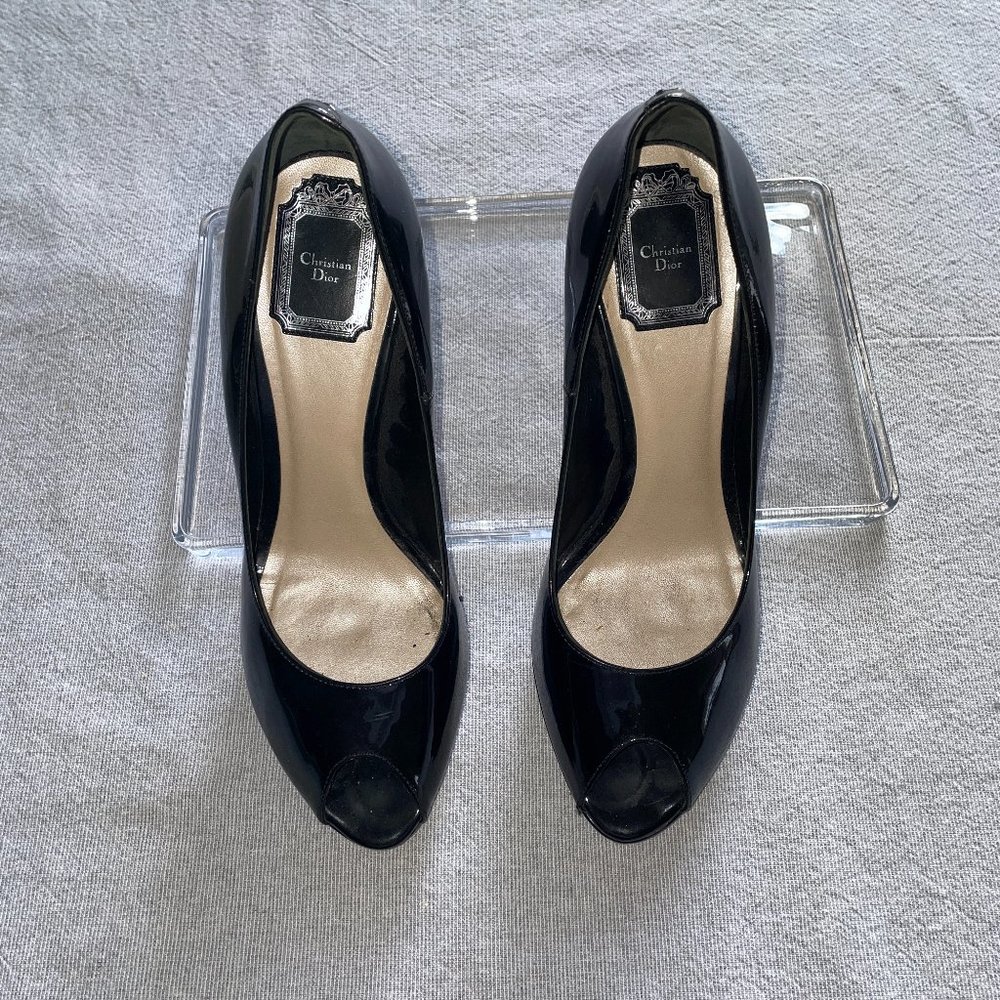 Christian Dior Miss Dior Patent Leather Peep Toe Platform Heels- Black size 40